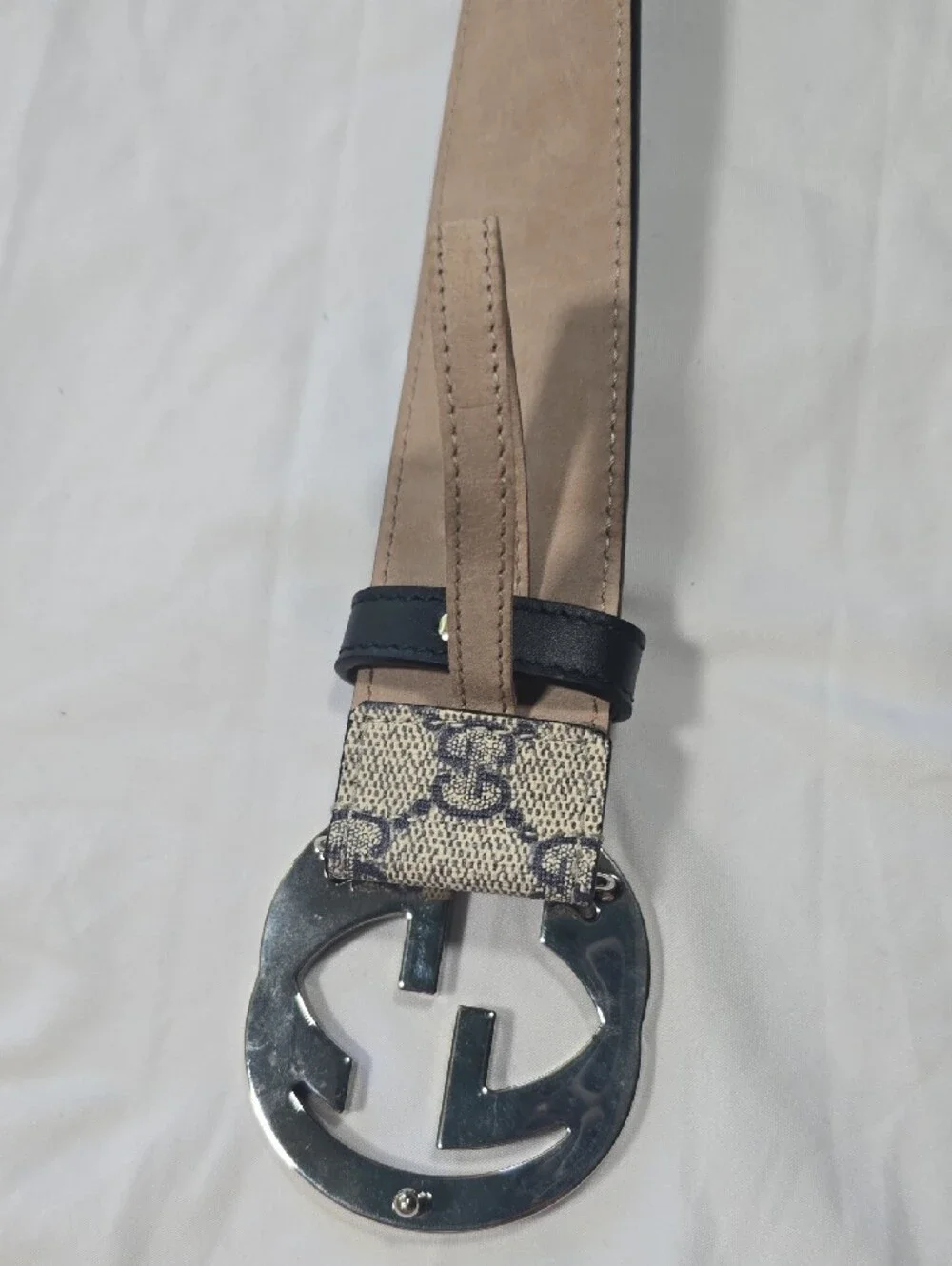 Gucci GG Canvas Belt with Silver Interlocking Buckle